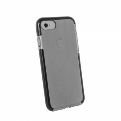 Capa transparente com bordas pretas para iPhone com logo da Apple visível