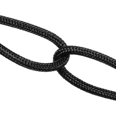 Cabo de tecido preto com nó simples sobre fundo branco