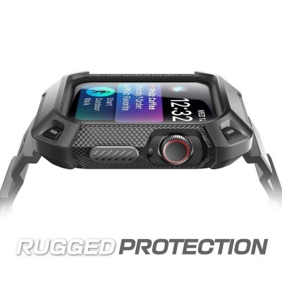 Smartwatch robusto preto com ecrã colorido e botão vermelho