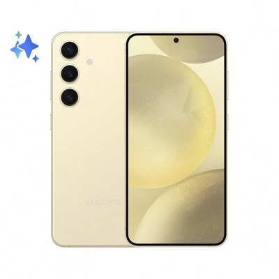Smartphone Samsung dourado com câmara tripla atrás e ecrã frontal sem margens