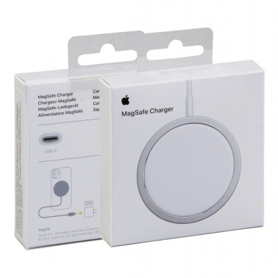 Embalagem branca do carregador Apple MagSafe Charger com imagem do produto