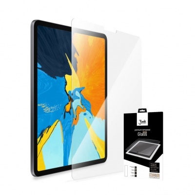 Tablet com película de vidro temperado e embalagem preta com texto 3GK Tempered GLASS