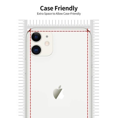 Porta de telemóvel branco com duas câmaras e réguas à volta para medir tamanho