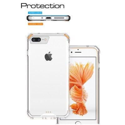 Capa protetora transparente para iPhone com detalhes laranja