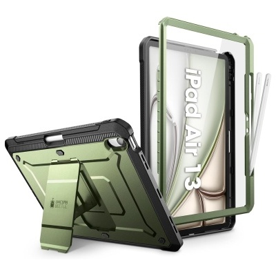 Capa protetora verde para iPad Air 13 com suporte e moldura frontal