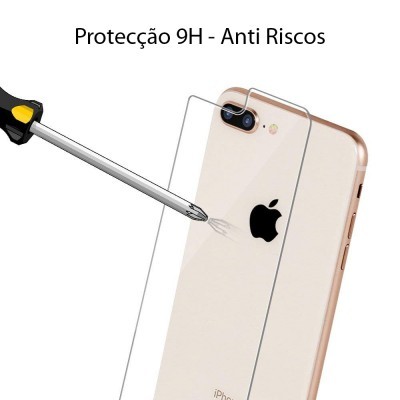 Telemóvel iPhone dourado com protetor de ecrã transparente e texto 'Protecção 9H - Anti Riscos'