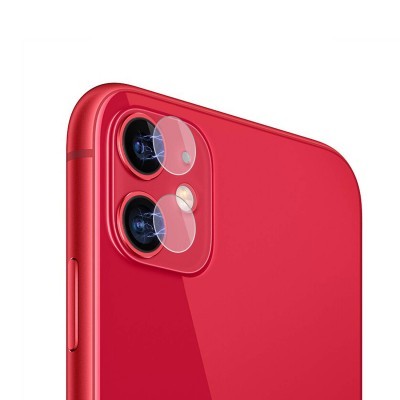Smartphone vermelho com duas câmaras traseiras e vidro protector transparente