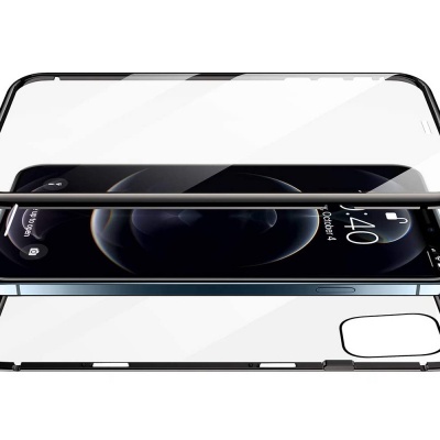 Capa protetora transparente com moldura preta para smartphone com ecrã a mostrar 10:40 e palavra SLIDE