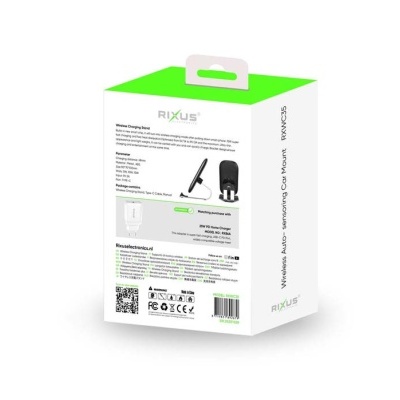 Embalagem branca e verde para carregador wireless Rixus