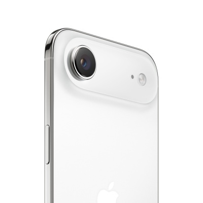 Smartphone branco Apple com câmera traseira e moldura metálica
