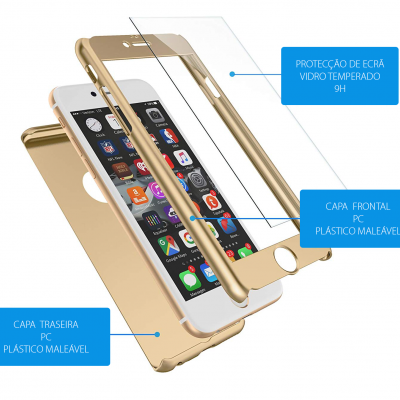 Capas douradas para iPhone com protecção de ecrã em vidro temperado