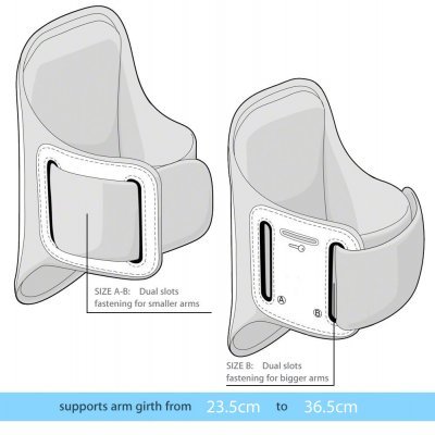 Braçadeira desportiva cinzenta para telemóvel com suportes ajustáveis