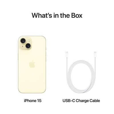 iPhone 15 amarelo claro com cabo USB-C
