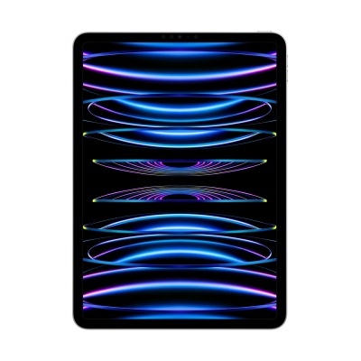 Tablet com ecrã táctil grande e moldura preta com padrões coloridos no ecrã