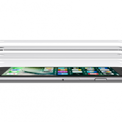 Smartphone preto com múltiplas camadas transparentes numeradas acima da tela