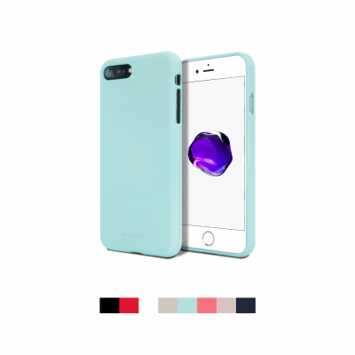 Capa azul claro para smartphone ao lado de telefone branco ligado, com cores adicionais abaixo.