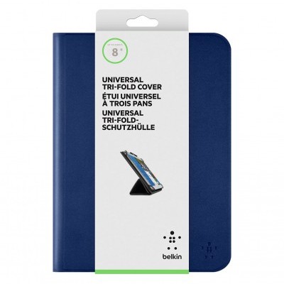Capa azul escuro para tablet de 8 polegadas com embalagem branca da marca belkin
