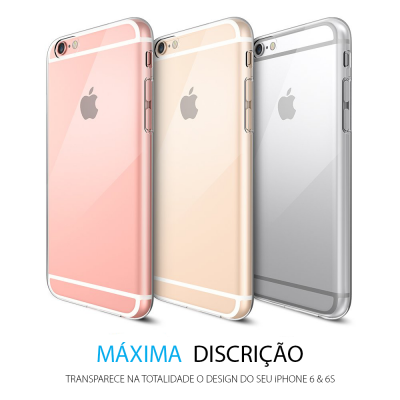 Capas transparentes para iPhone 6 e 6S em rosa, dourado e prata com logotipo Apple visível
