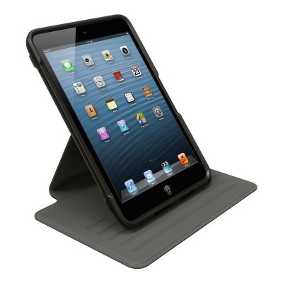 Tablet Apple iPad Mini com capa protetora preta e suporte
