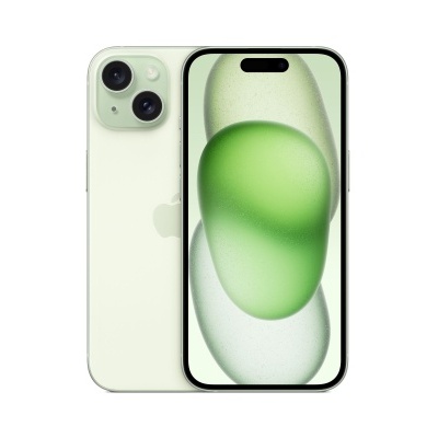 Smartphone Apple iPhone branco com ecrã ligado a mostrar fundo verde e branco