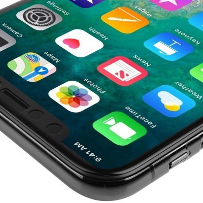 Smartphone preto com ícones coloridos de aplicações visíveis