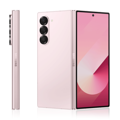 Smartphone cor de rosa com três câmaras traseiras e ecrã frontal grande