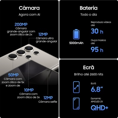 Smartphone com várias câmaras, bateria de longa duração e ecrã grande e brilhante