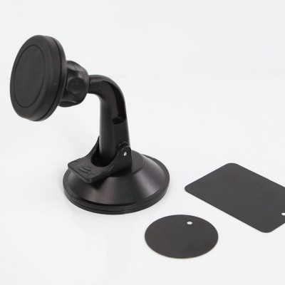 Suporte magnético para telemóvel com ventosa e duas placas metálicas pretas