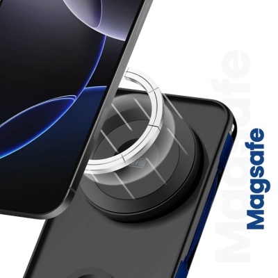 Telemóvel preto com capa preta e suporte magnético circular Magsafe