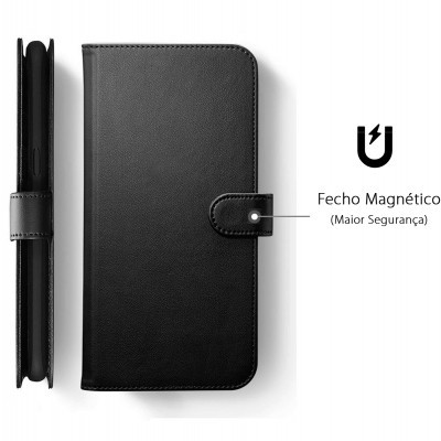 Capa preta para telemóvel com fecho magnético