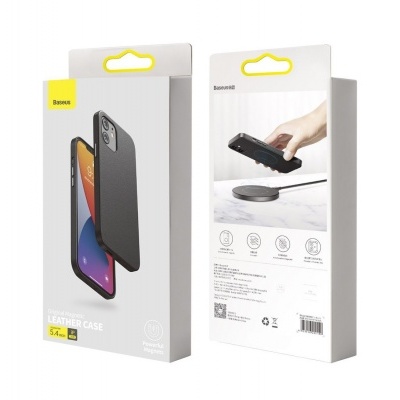 Embalagem branca para capa de telemóvel Baseus LEATHER CASE preto texturado