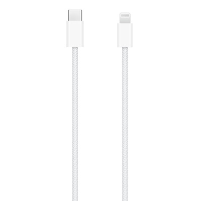 Cabo USB-C para Lightning branco com revestimento trançado