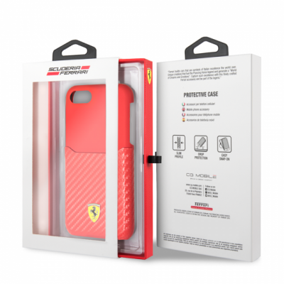 Capa vermelha para smartphone Scuderia Ferrari com escudo e embalagem