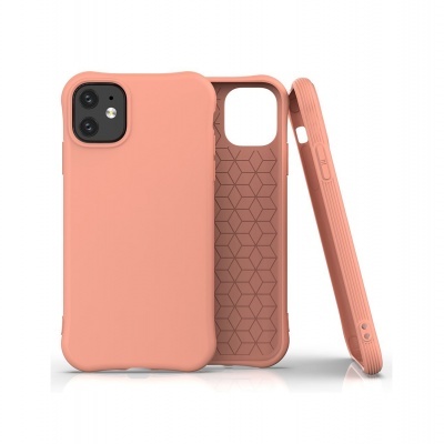 Capa de telemóvel cor de rosa salmão com textura interior hexagonal