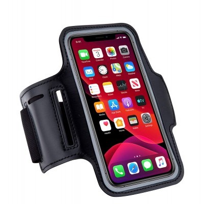 Pulseira desportiva preta para smartphone com ecrã táctil e iPhone