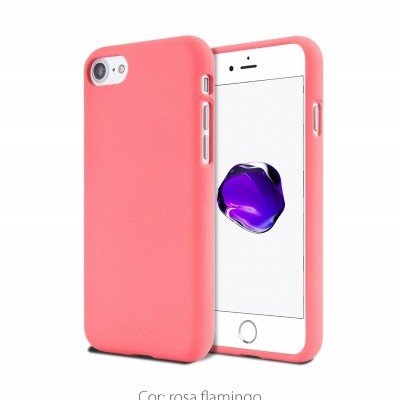 Capa silicone rosa para smartphone com telemóvel branco