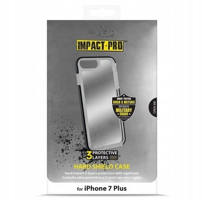 Capa protetora para iPhone 7 Plus cinza e preta na embalagem PURO Impact Pro