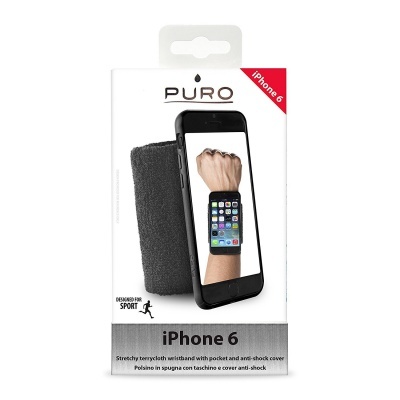 Capa preta para iPhone 6 com bracelete desportiva em embalagem PURO