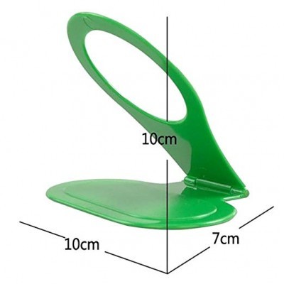 suporte verde em plástico com base oval e aro oval, medidas indicadas