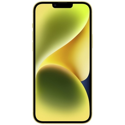 Smartphone dourado com ecrã a mostrar fundo abstrato amarelo e verde