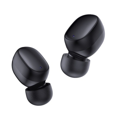 Auriculares intra-auriculares sem fios pretos com LEDs azuis