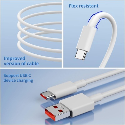 Cabo USB branco com conectores tipo C e A, mostrando flexibilidade e resistência
