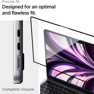 Computador portátil cinzento com capa protetora e texto em inglês ao lado.