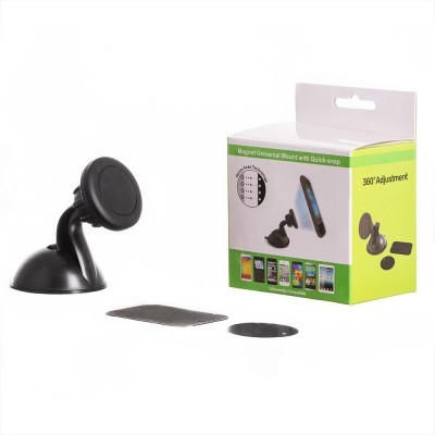 Suporte universal magnético preto para telemóvel com base de ventosa e duas placas planas