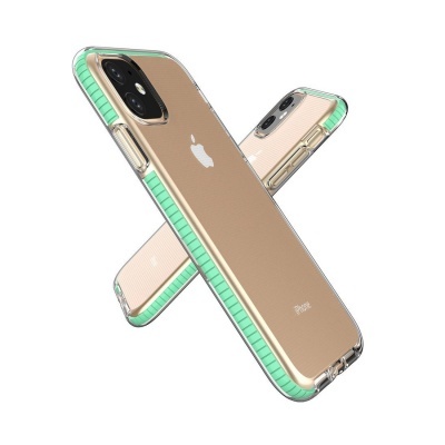 Capa protetora transparente com bordas verdes para iPhone dourado