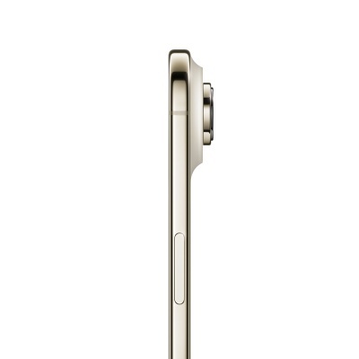 Lado de smartphone dourado com botão de volume e câmara saliente.