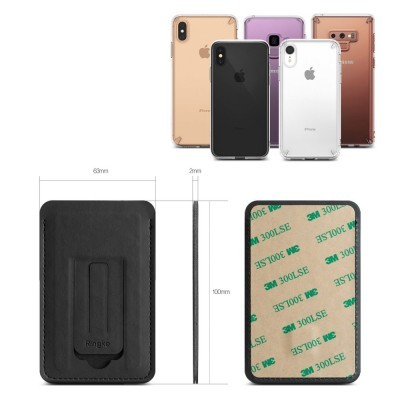 Porta-cartões preto com clipe e adesivo 3M em fundo branco