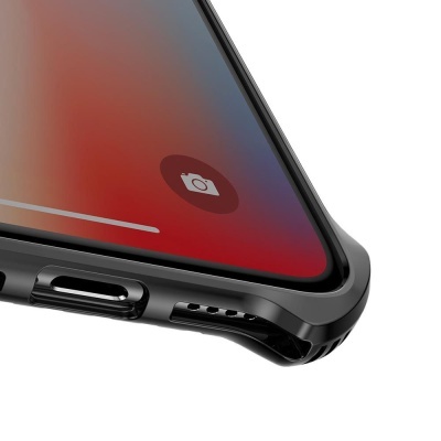 Smartphone com capa preta e cantos arredondados