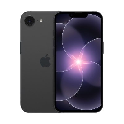 Smartphone Apple iPhone preto com câmara traseira e ecrã abstrato roxo