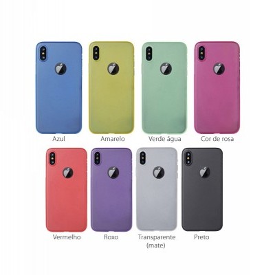 Capas para telemóvel em oito cores diferentes com texto indicando a cor